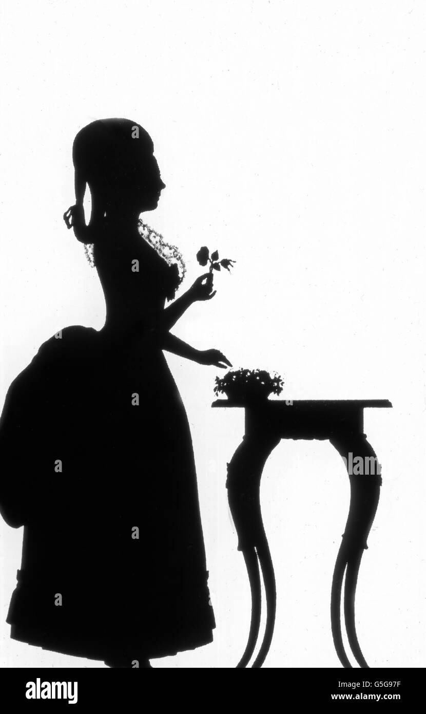 Karoline Luise von Hessen-Darmstadt (1723 - 1783). Countess of Hesse Darmstadt. woman, table, flowers, silhouette, fashion, 18th century, Europe, Germany, history, historical, 1910s, 1920s, 20th century, archive, Carl Simon, Stock Photo