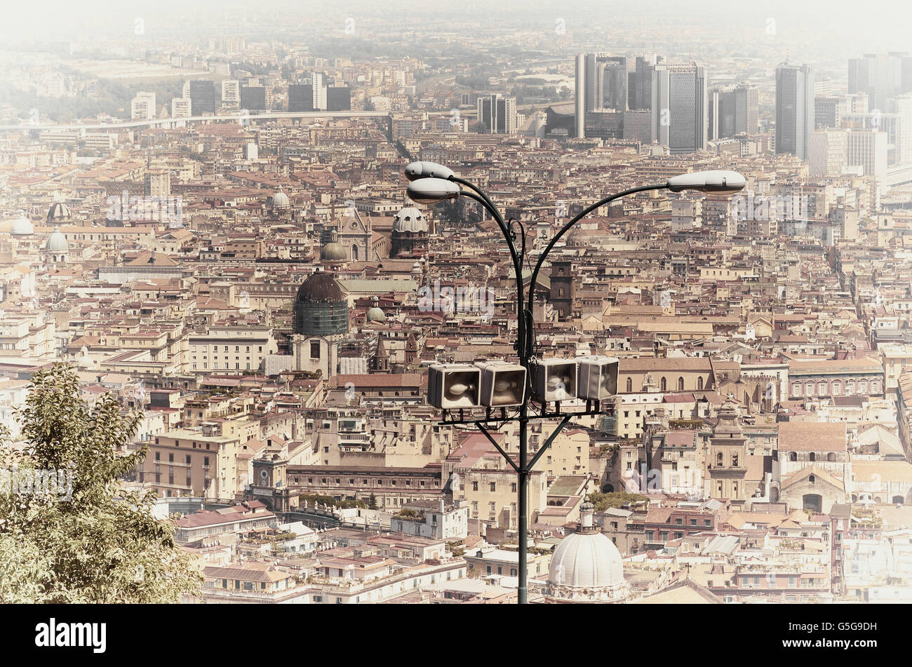 Naples cityscape with lighting equipment Campania Italy Europe Stock Photo