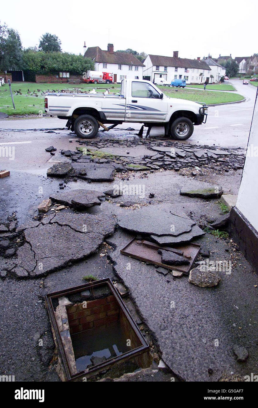 Flood damage in Finchingfield, Essex where floods have damaged houses
