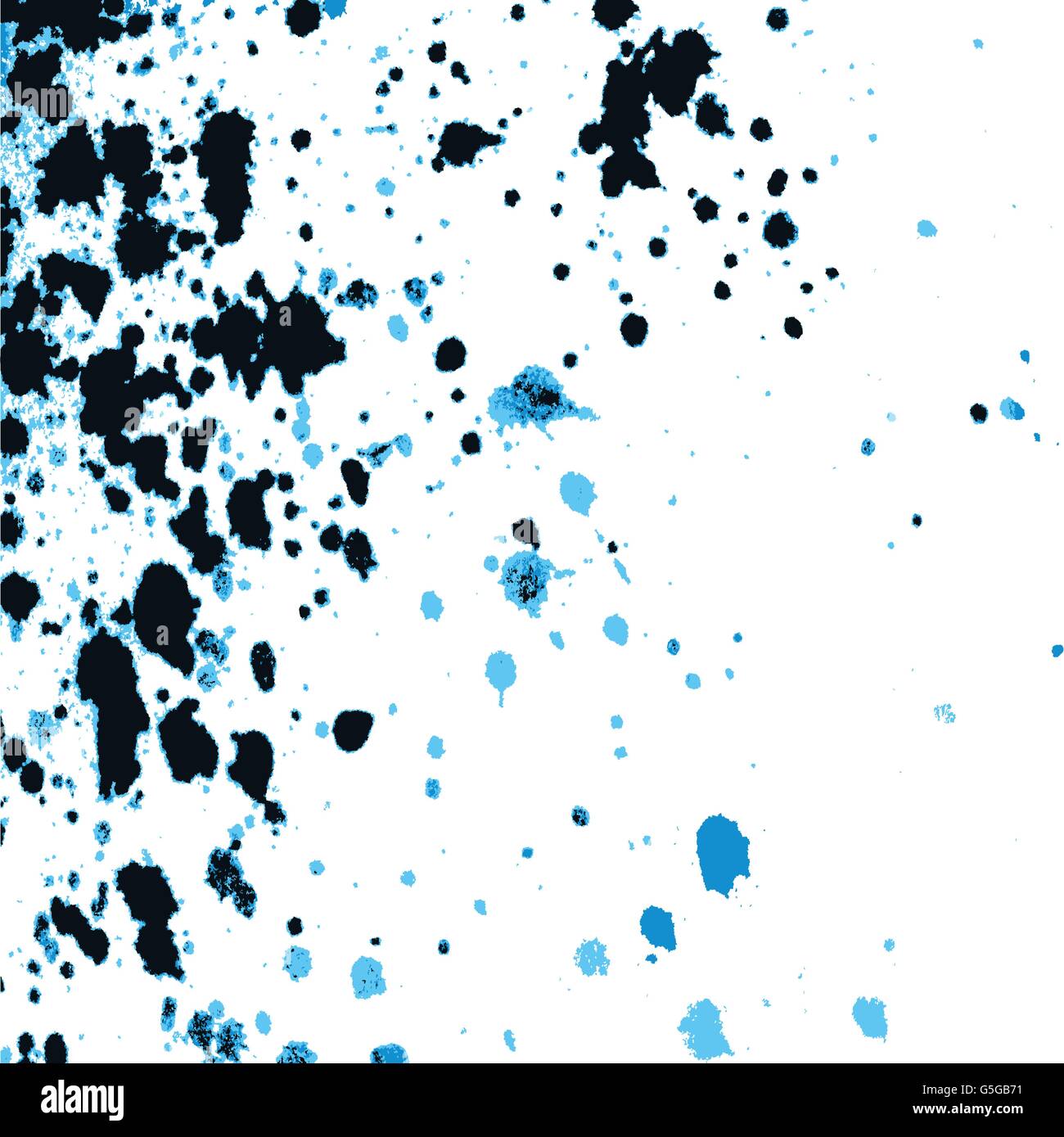 Colorful acrylic paint blue and black splatter on white background ...