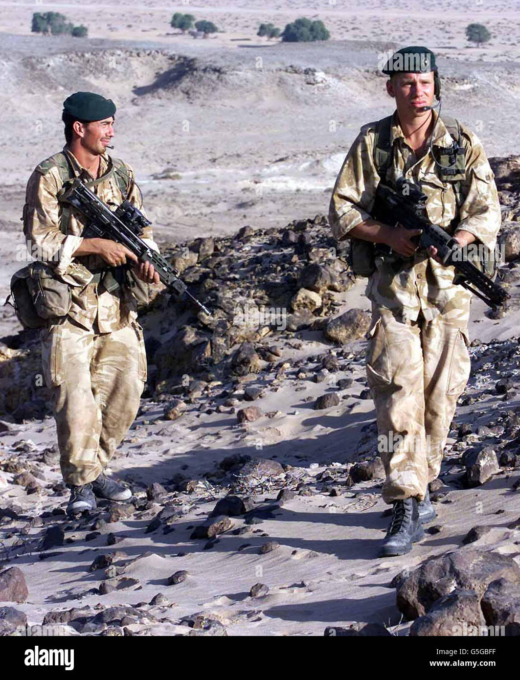 Royal Marines Lance Corporal Jason Evans, 25, from Southampton (left) and Craig Pompey, 19, from Bridgewater from 45 Commando take part in an exercise in the desert of Oman as part of Operation Saif Sareea 2. * British forces are taking part in a number of exercises in the area, although they are not currently involved in the attacks on Afghanistan. 16/04/02: I t has been revealed Tuesday April 16, 2002, that hundreds of Royal Marines have joined American and Afghan soldiers in the first large-scale combat mission in the eastern Afghan mountains since Operation Anaconda. Coalition spokesmen Stock Photo