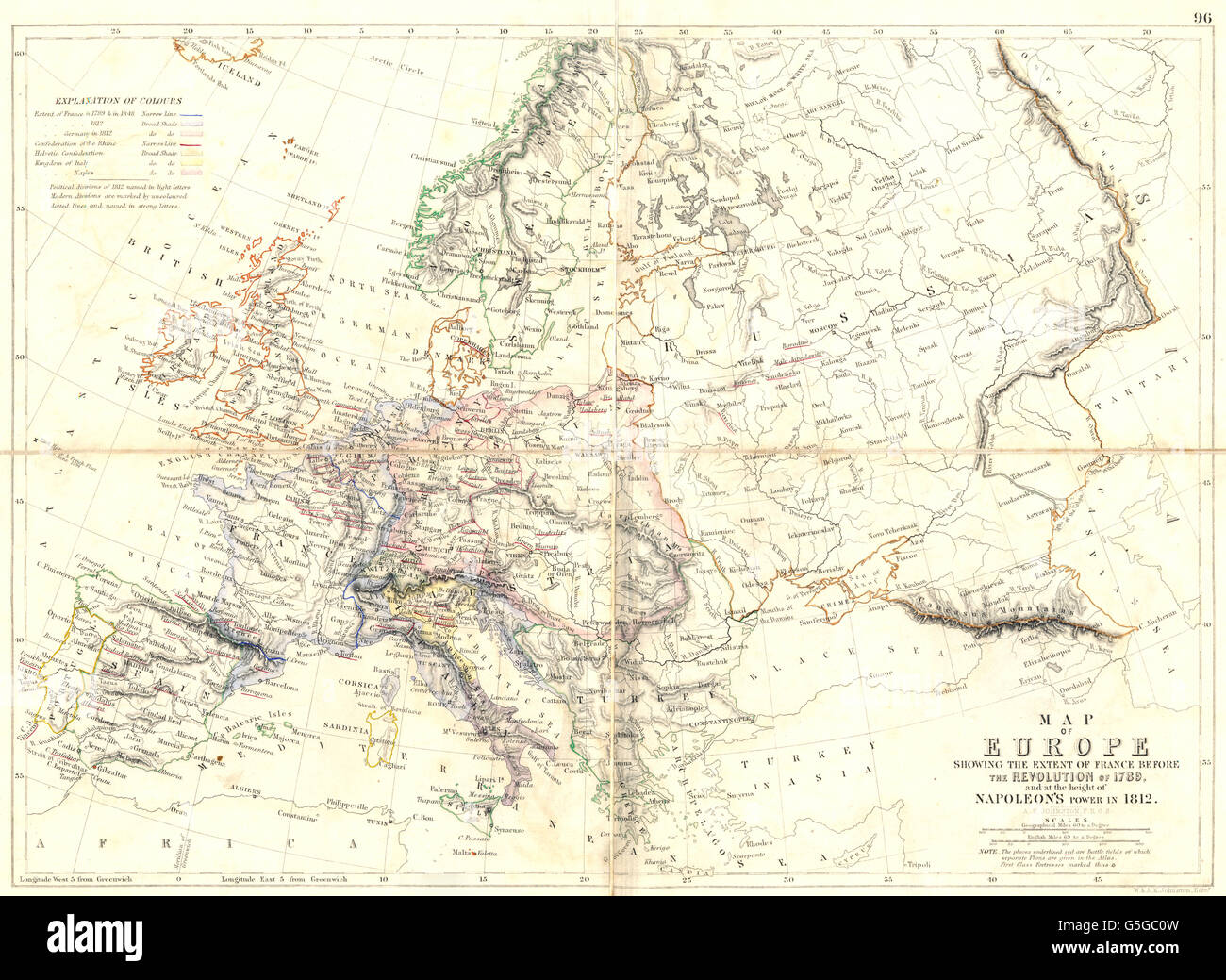 EUROPE: At French revolution 1789 & at height of Napoleon's Power 1812, 1848 map Stock Photo