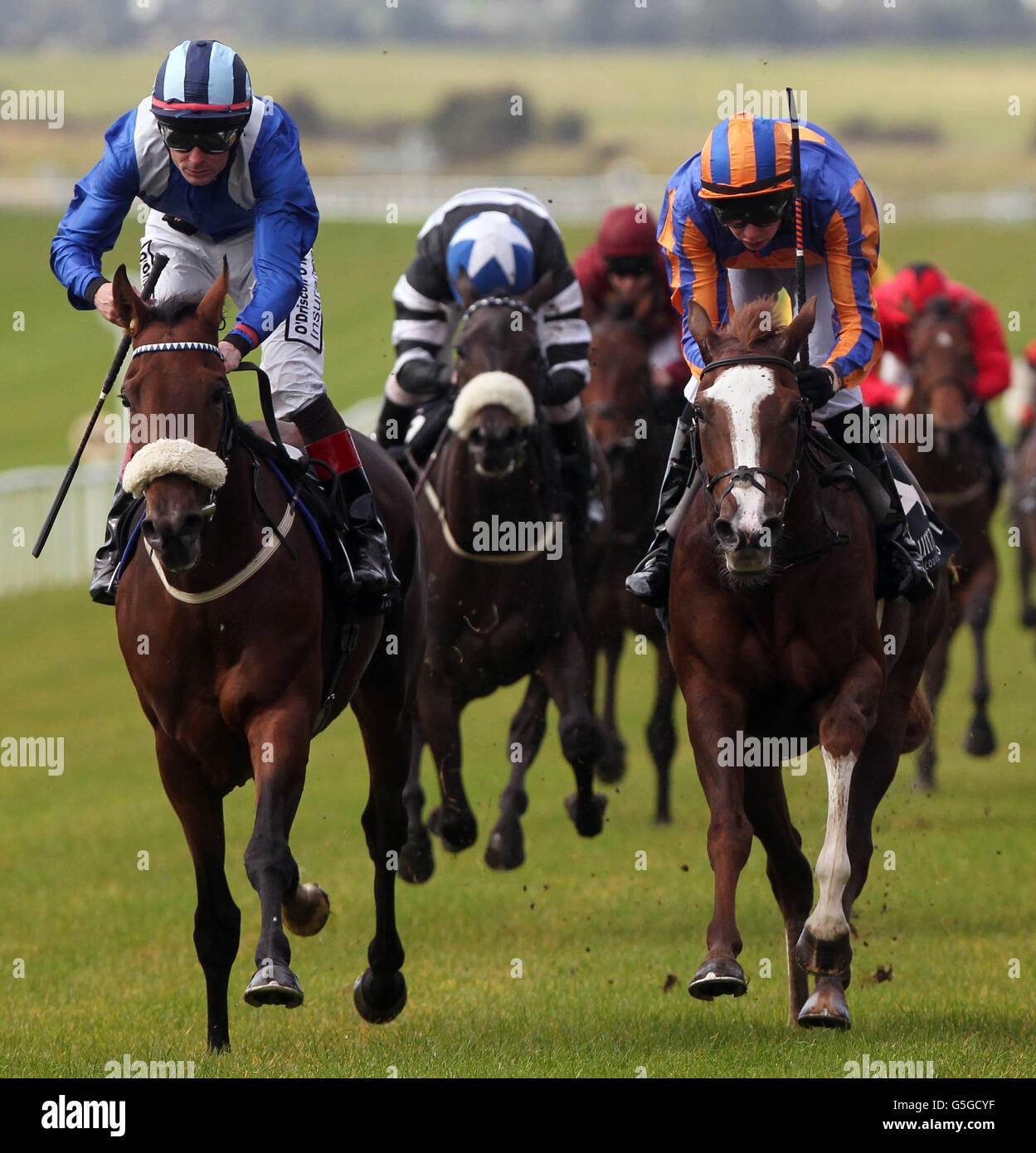 Salhooda (left) ridden by Pat Smullen wins The Kevin Cullen Lifetime Achievement In Racing European Breeders Fund Fillies Maiden during Juddmonte Beresford Stakes/Irish Pony Club Day at Curragh Racecourse, Curragh. Stock Photo