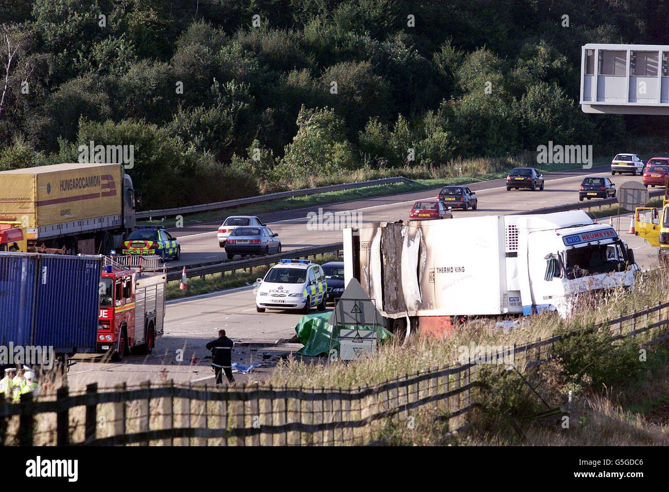 The scene on the M11 motorway following an accident involving three
