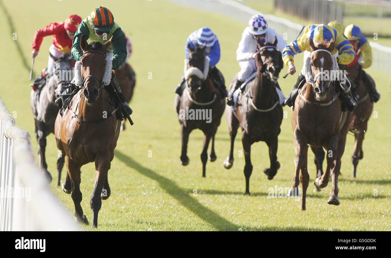 To the Sky ridden by Colin Keane (left)wins The Derek O'Sullivan Memorial Apprentice Handicap during Juddmonte Beresford Stakes/Irish Pony Club Day at Curragh Racecourse, Curragh. Stock Photo