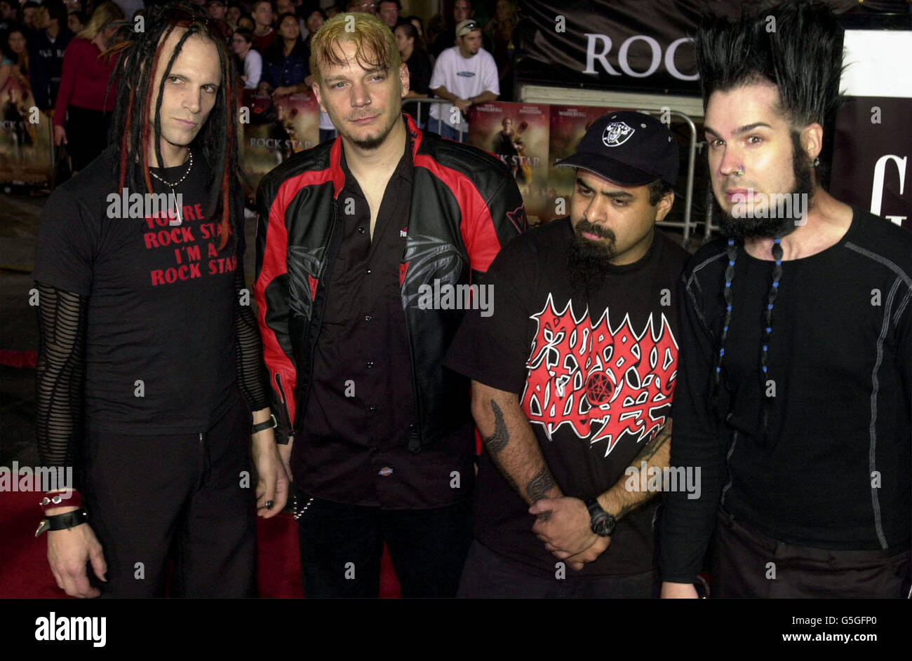 Rockstar premiere/ Static X. Members of the band Static X arriving at the US premiere of the film Rockstar, in Los Angeles, USA. Stock Photo