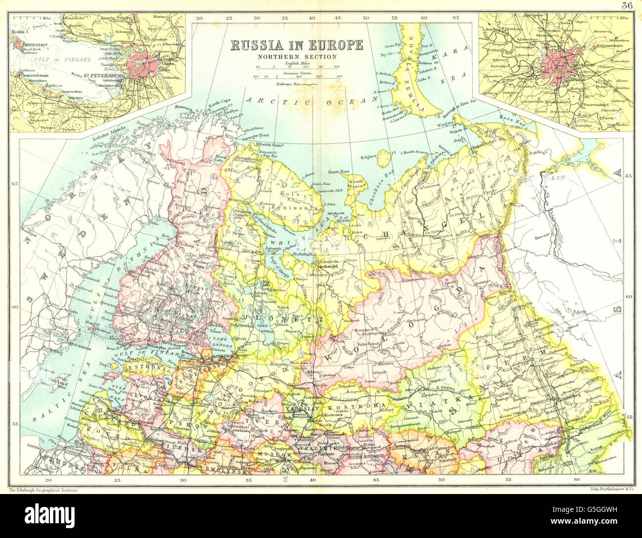 EUROPEAN RUSSIA N:St Petersburg Moscow Finland Livonia Courland Kovno, 1909 map Stock Photo