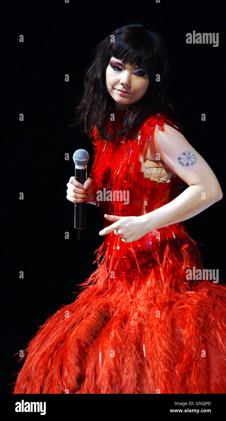 Icelandic pop singer Bjork performing on stage at the London Coliseum, in London. Stock Photo