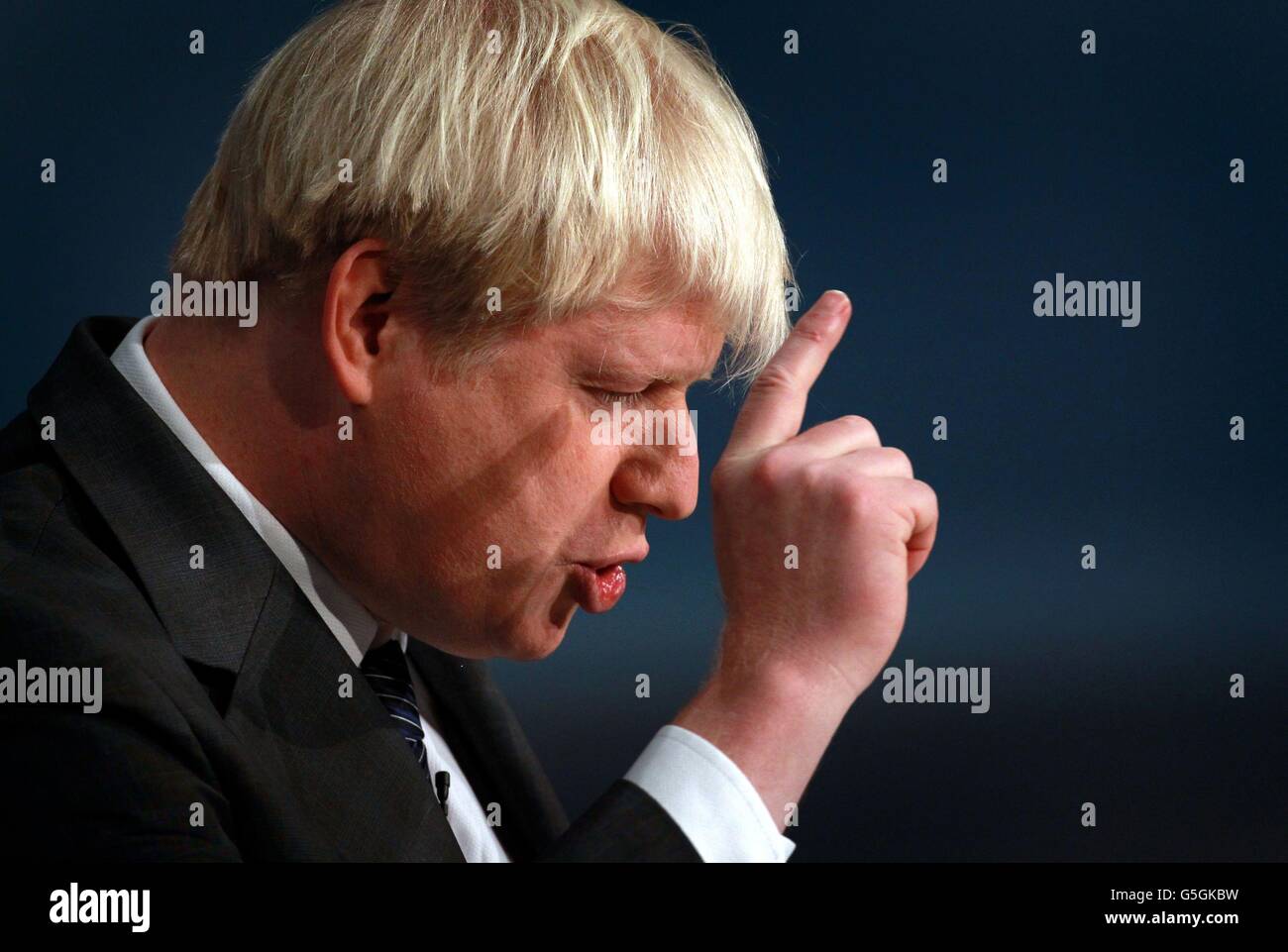 Mayor of London Boris Johnson addresses the Conservative Party conference at the International Convention Centre in Birmingham. Stock Photo