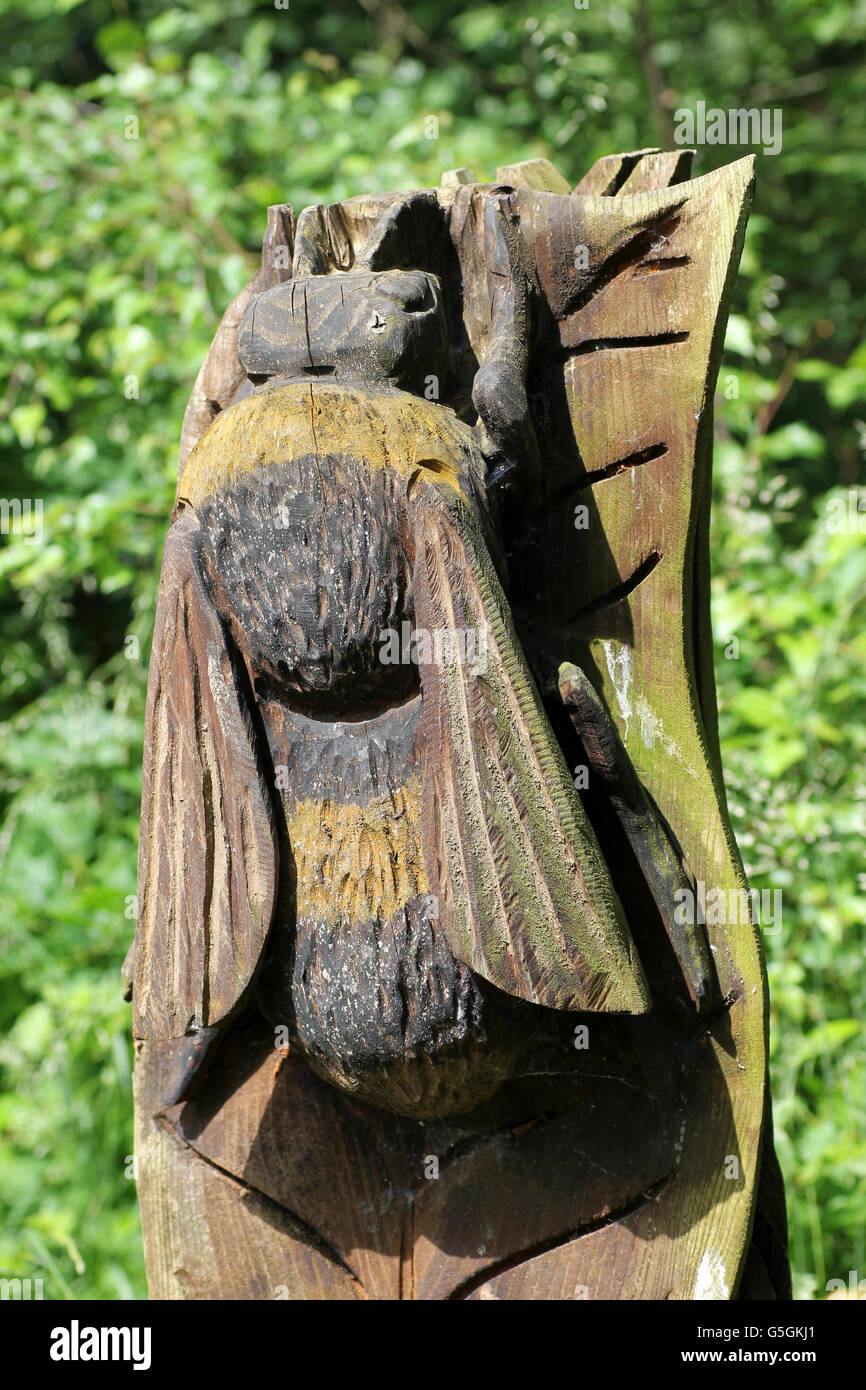 Wooden Carving Of A Bumblebee Stock Photo