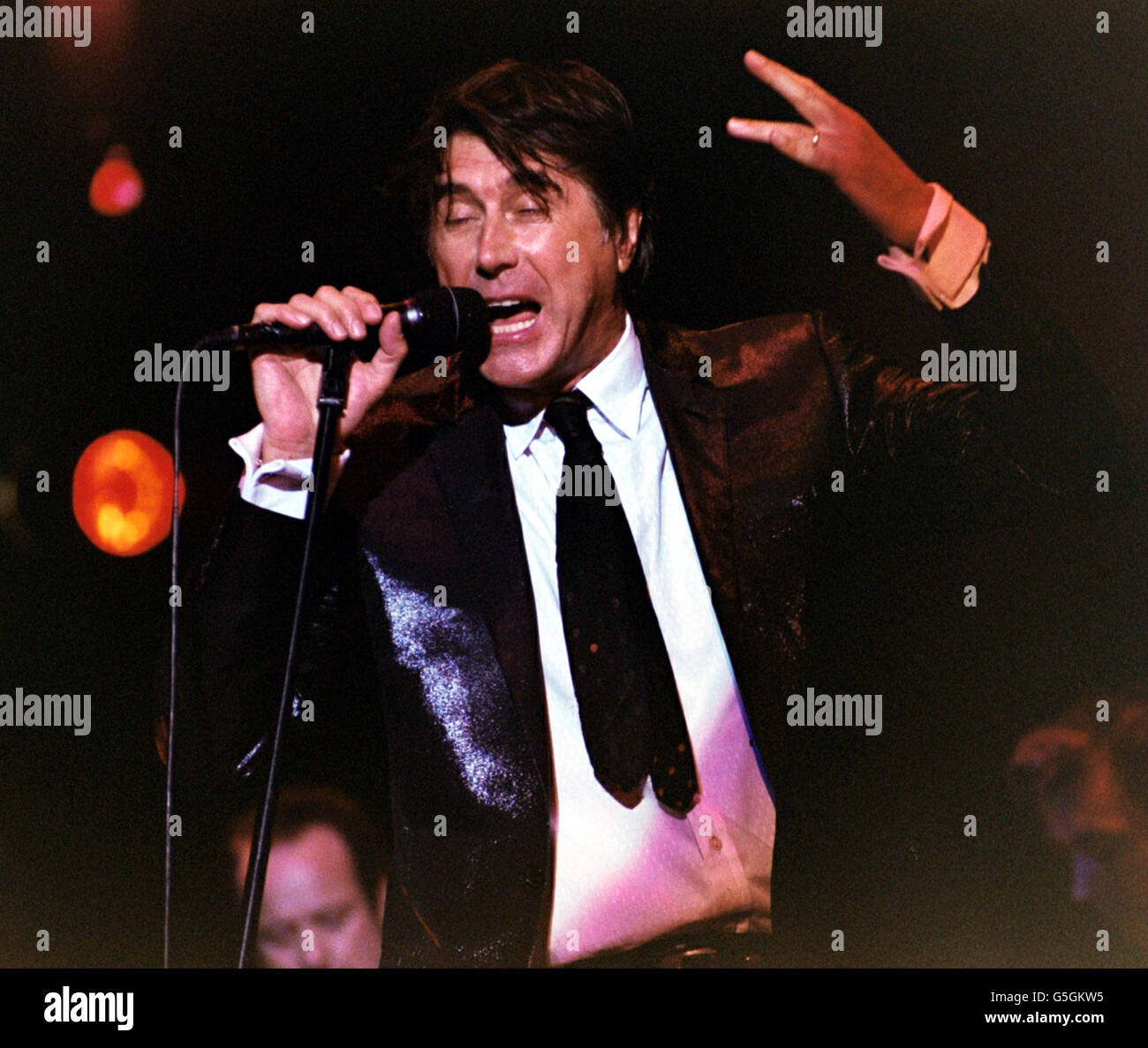 Lead singer rock band roxy music on stage hammersmith apollo hires