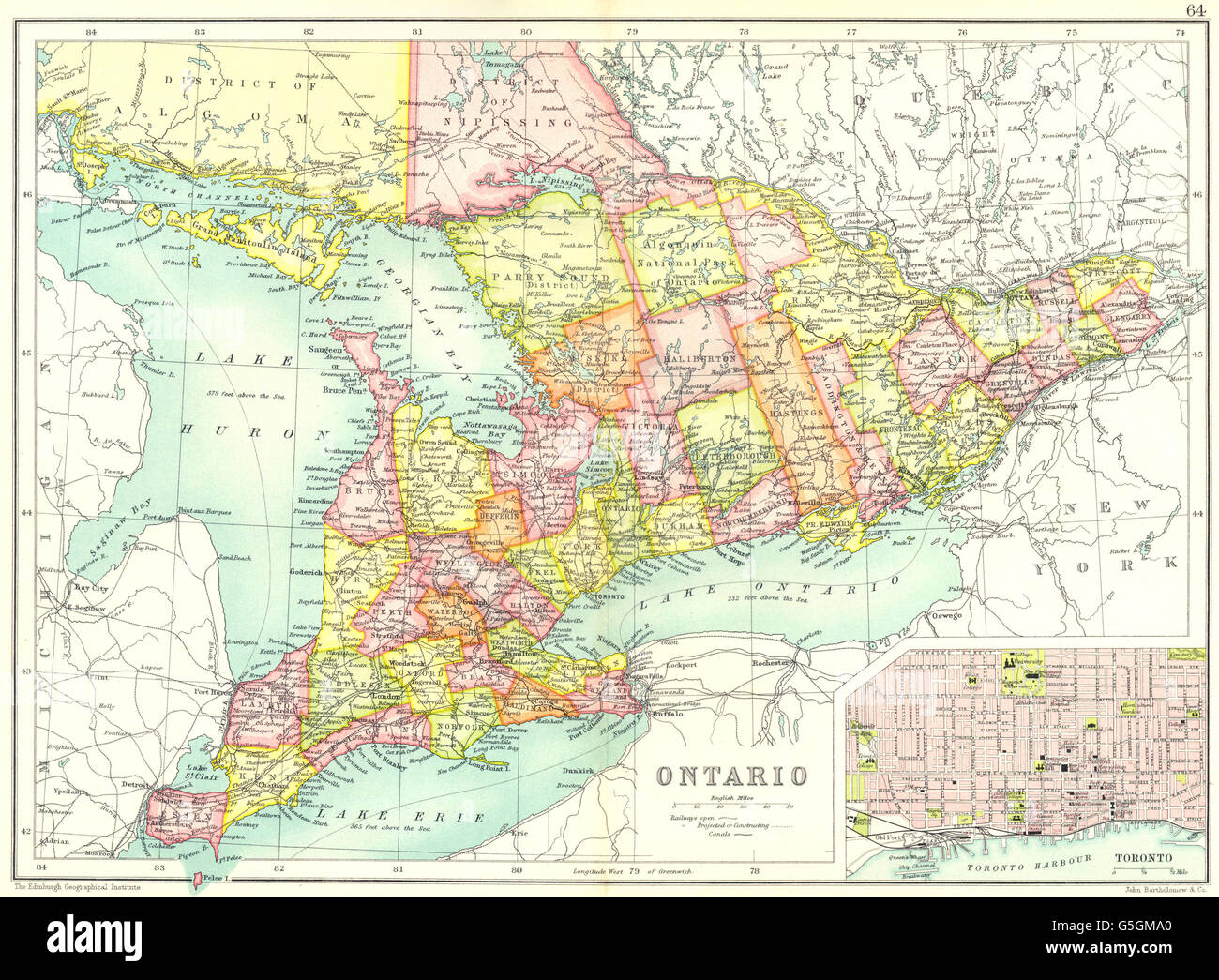 ONTARIO Showing Counties Inset Map Of Toronto Canada Cassells 1909 