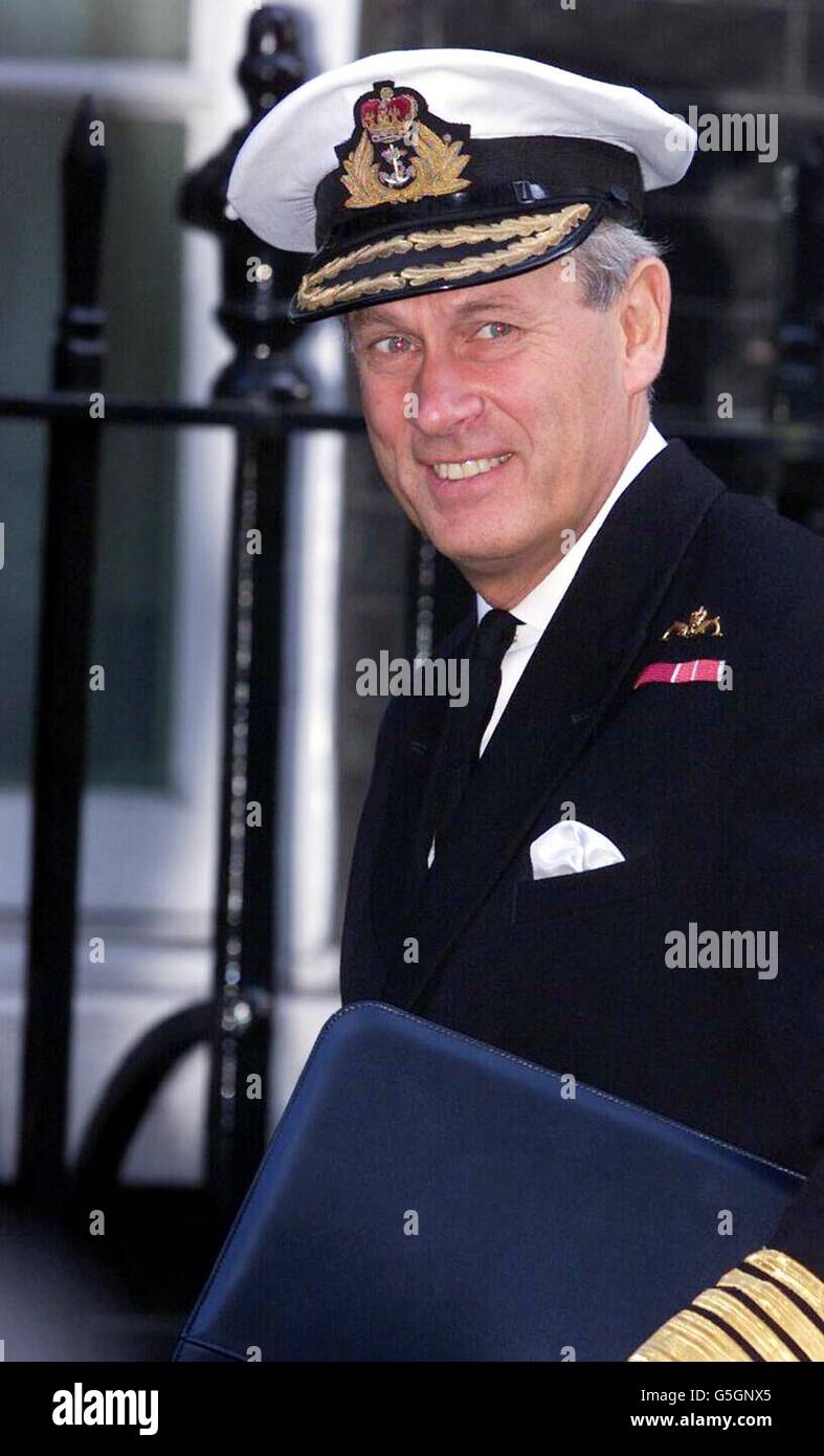 Chief of Defence, Admiral Sir Michael Boyce leaving Downing Street in  London. following the war cabinet meeting. The meeting held by the Prime  Minister, Tony Blair began its first session after a