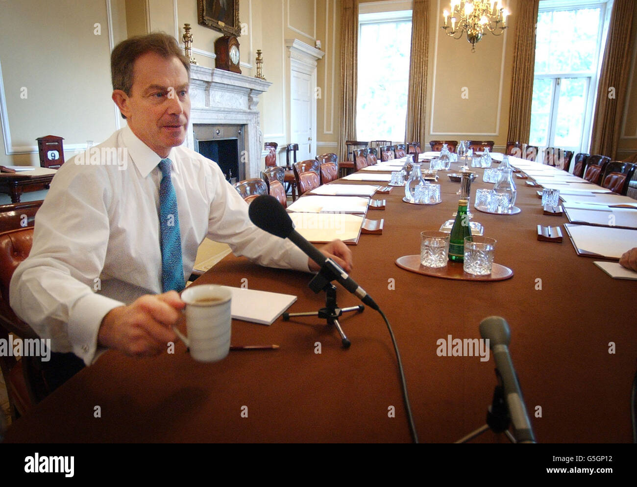 British prime minister tony blair interviewed in cabinet room hi-res