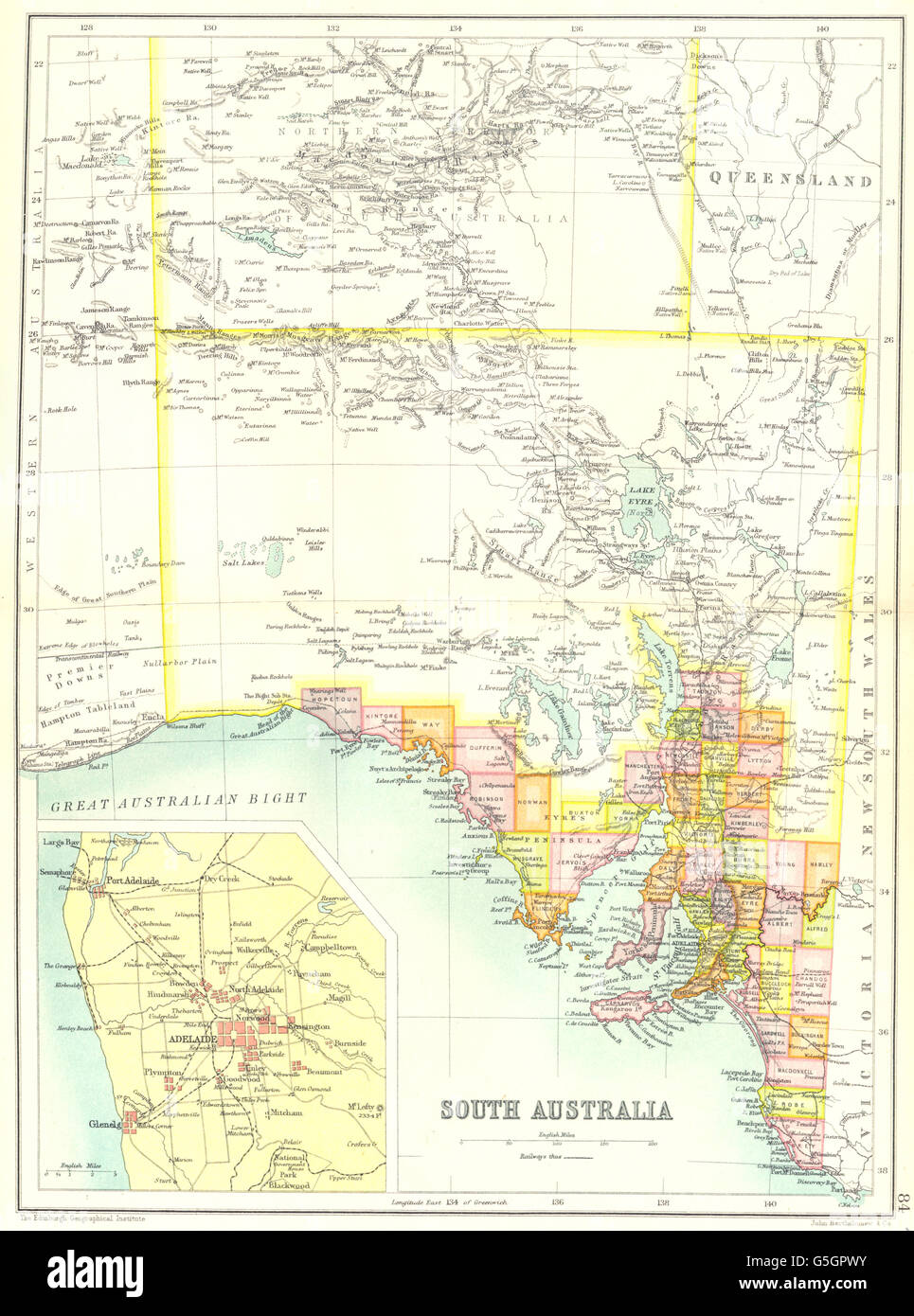 SOUTH AUSTRALIA: State map showing counties. Inset Adelaide. Australia, 1909 Stock Photo
