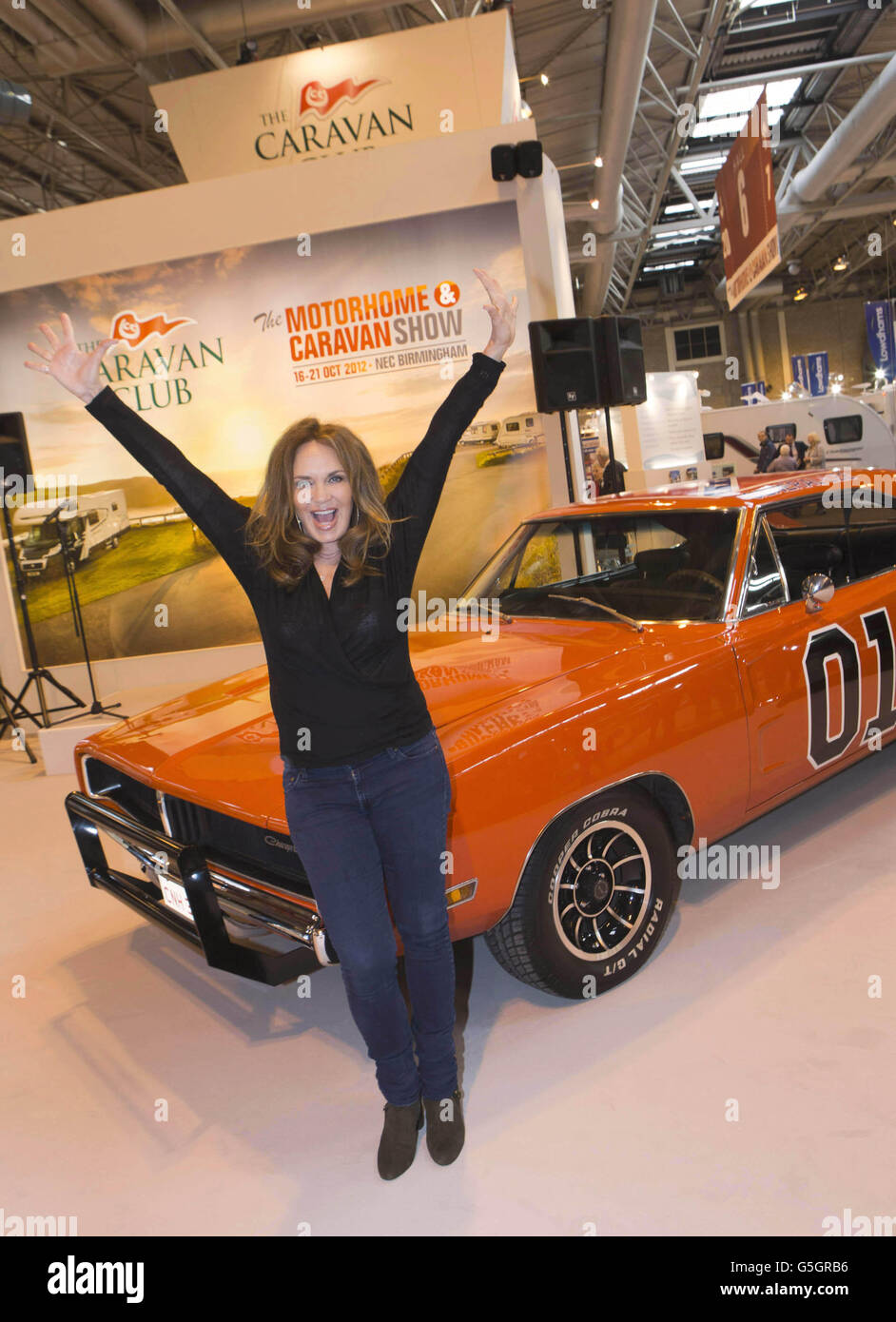Actress Catherine Bach, the original Daisy Duke in The Dukes of Hazzard, opens The Motorhome and Caravan Show 2012 at Birmingham's NEC. Stock Photo