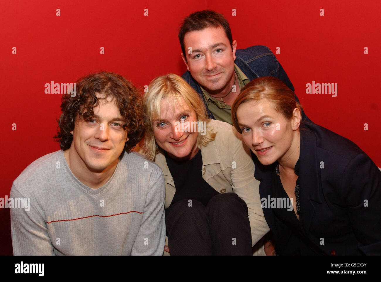 Members of the cast (left - right) Alan Davies (Bob), Lesley Sharp (Rose), Daniel Ryan (Andy) and Jessica Stevenson (Holly) after a preview screening of a new televsion programme, 'Bob & Rose' from Queer as Folk writer Russell T Davies. Stock Photo