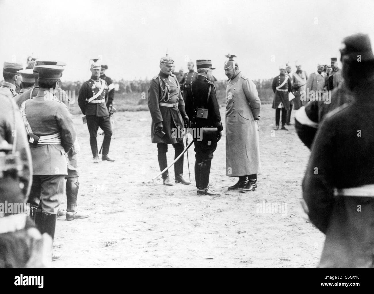 World War One - Kaiser Wilhelm II - 1914. Kaiser Wilhelm II talking to the French attache. Stock Photo