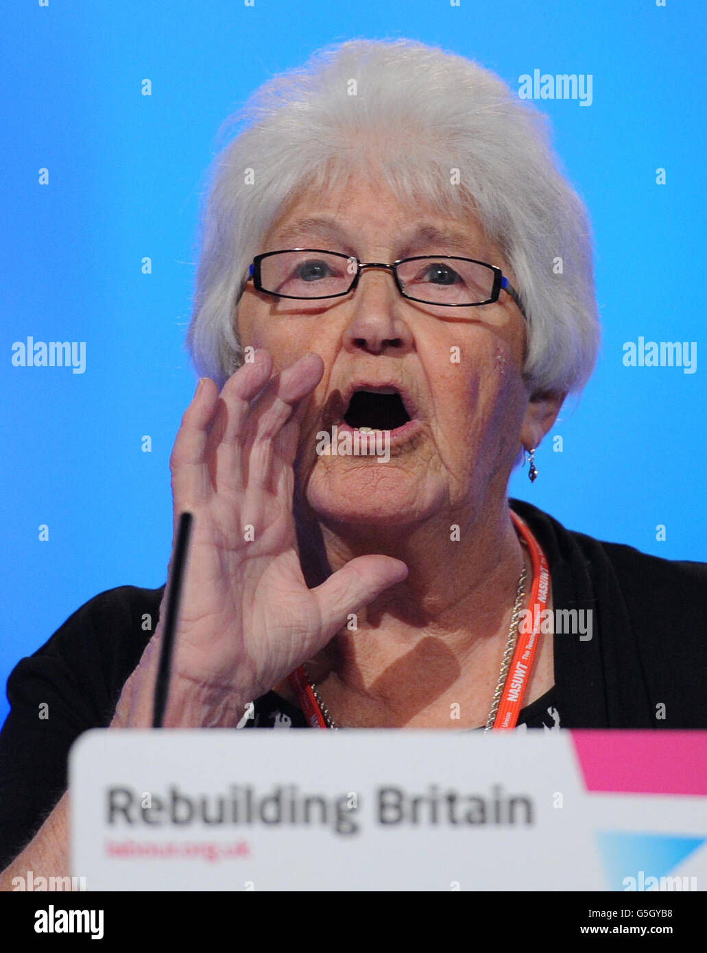 Dilys Greenhalgh addresses delegates at the Labour party conference in Manchester today durng the NHS debate. Stock Photo