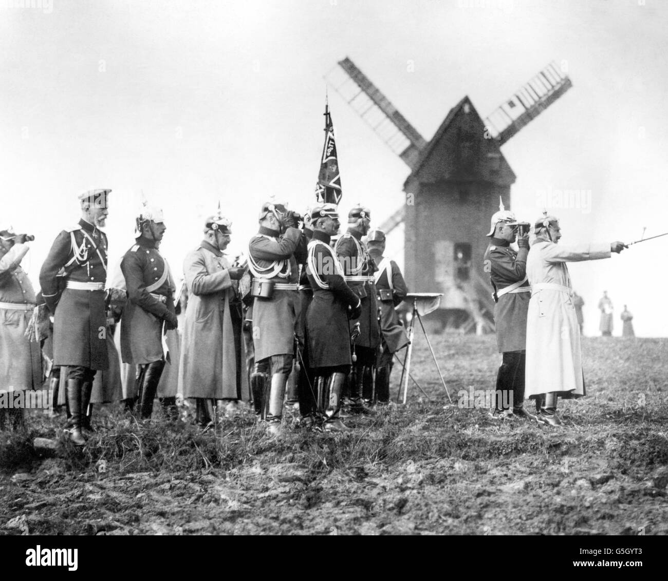 Kaiser Wilhelm II with soldiers at German manoeuvres. Stock Photo