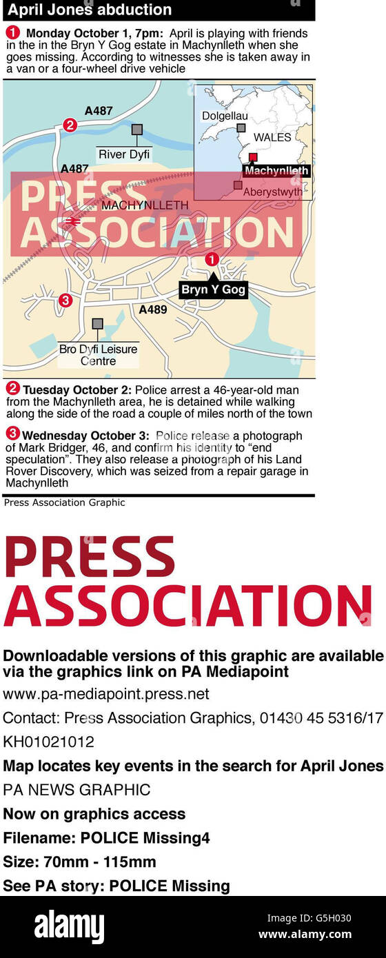 POLICE Missing. Map locates key events in the search for April Jones Stock Photo