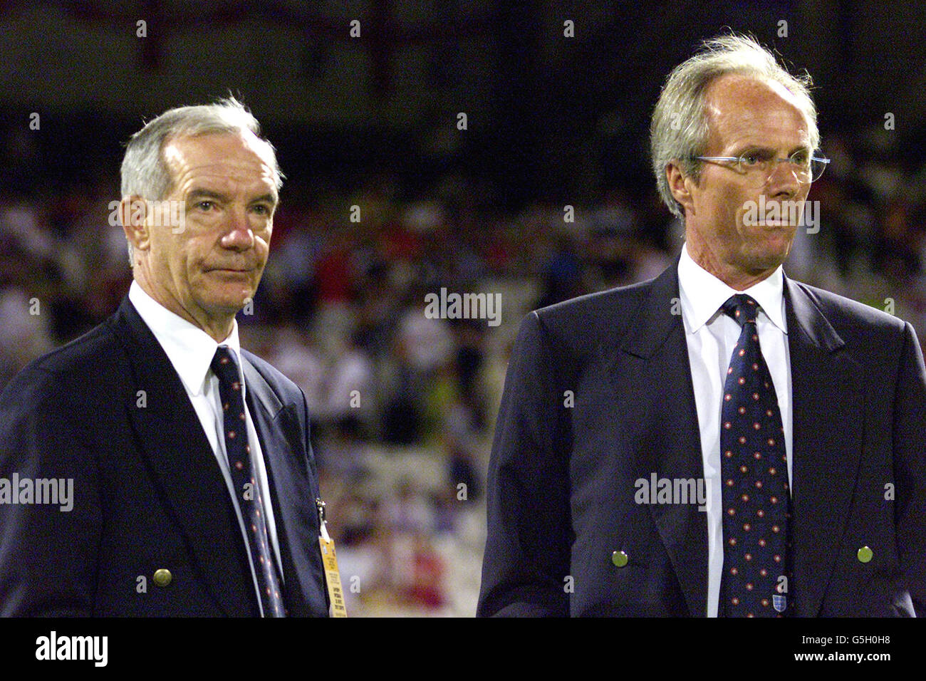 England's Management team Tore Grip & Sven Goran Eriksson prior to World Cup game at Olympic Stadium in Athens. Stock Photo