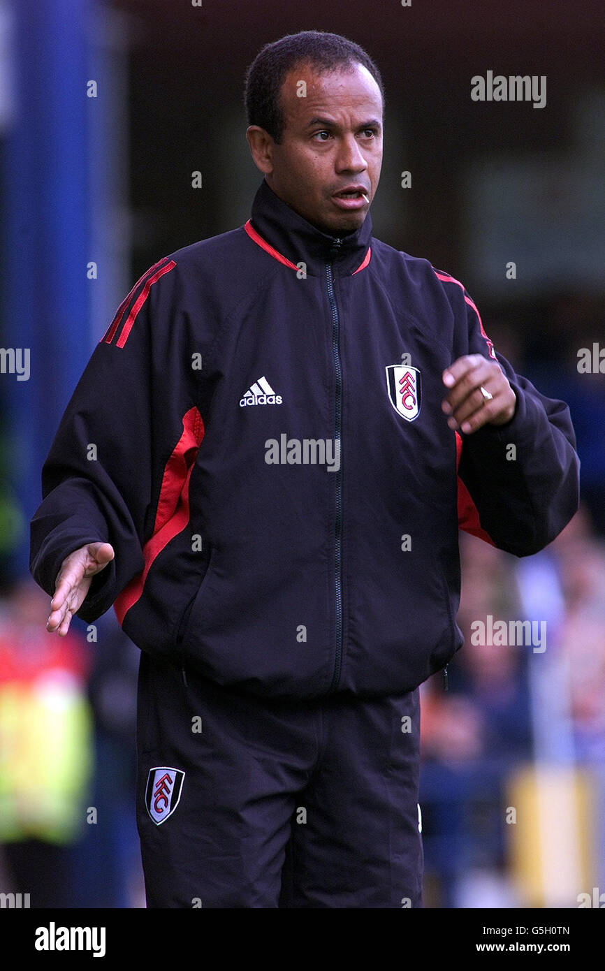 Jean Tigana - Fulham Manager, in action against Leicester City in the F.A. Barclaycard Premiership match at Filbert Street. 22/10/01: Tigana has assessed the first crisis in his 15-month reign at Craven Cottage and has delivered his simple verdict: We need to start winning. Stock Photo