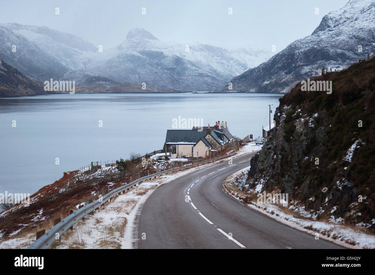 The North Coast 500 Route in winter at Kylesku, Sutherland, Scotland. Stock Photo