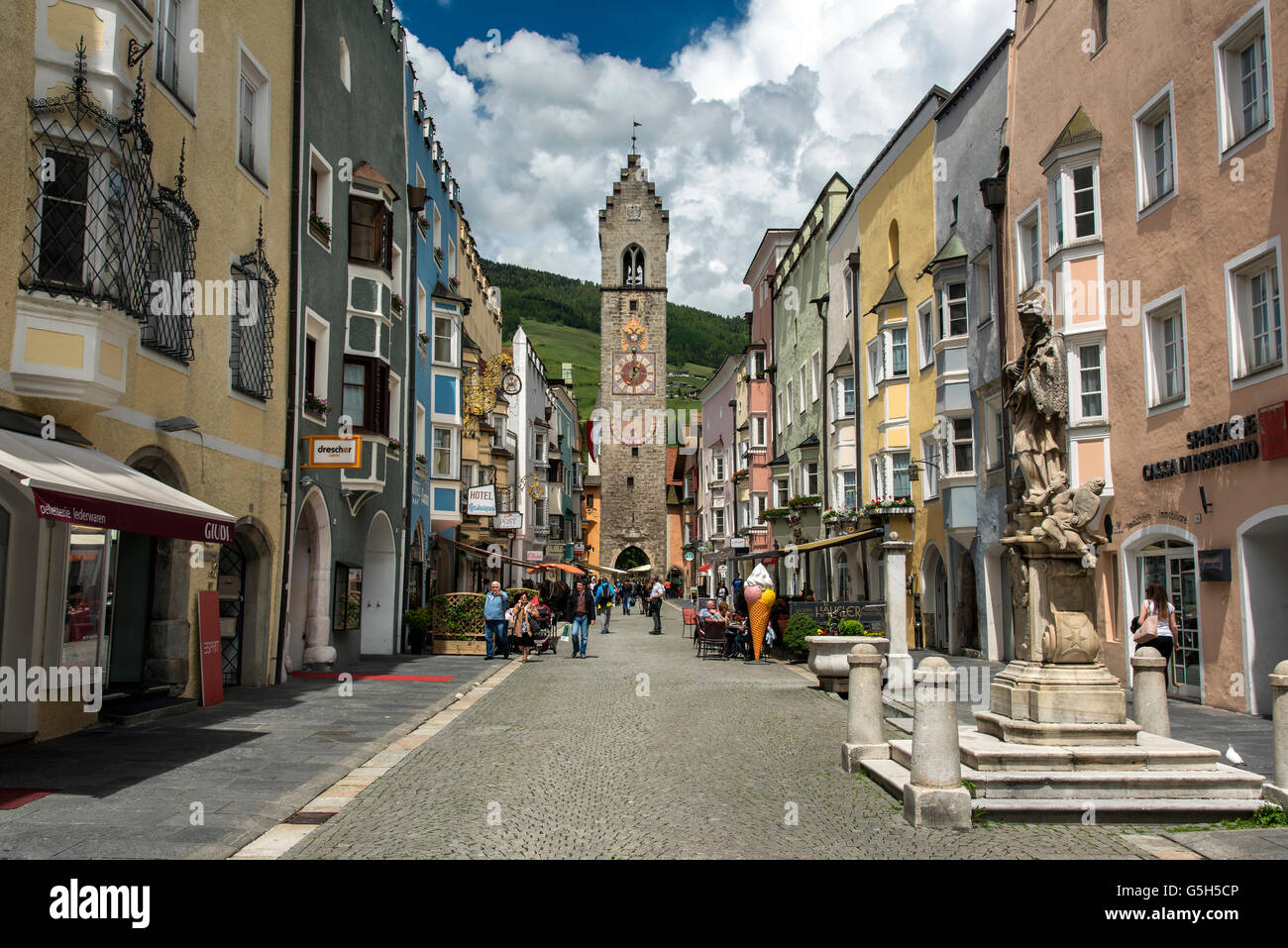 View of the old town with Zwolferturm medieval tower, Vipiteno