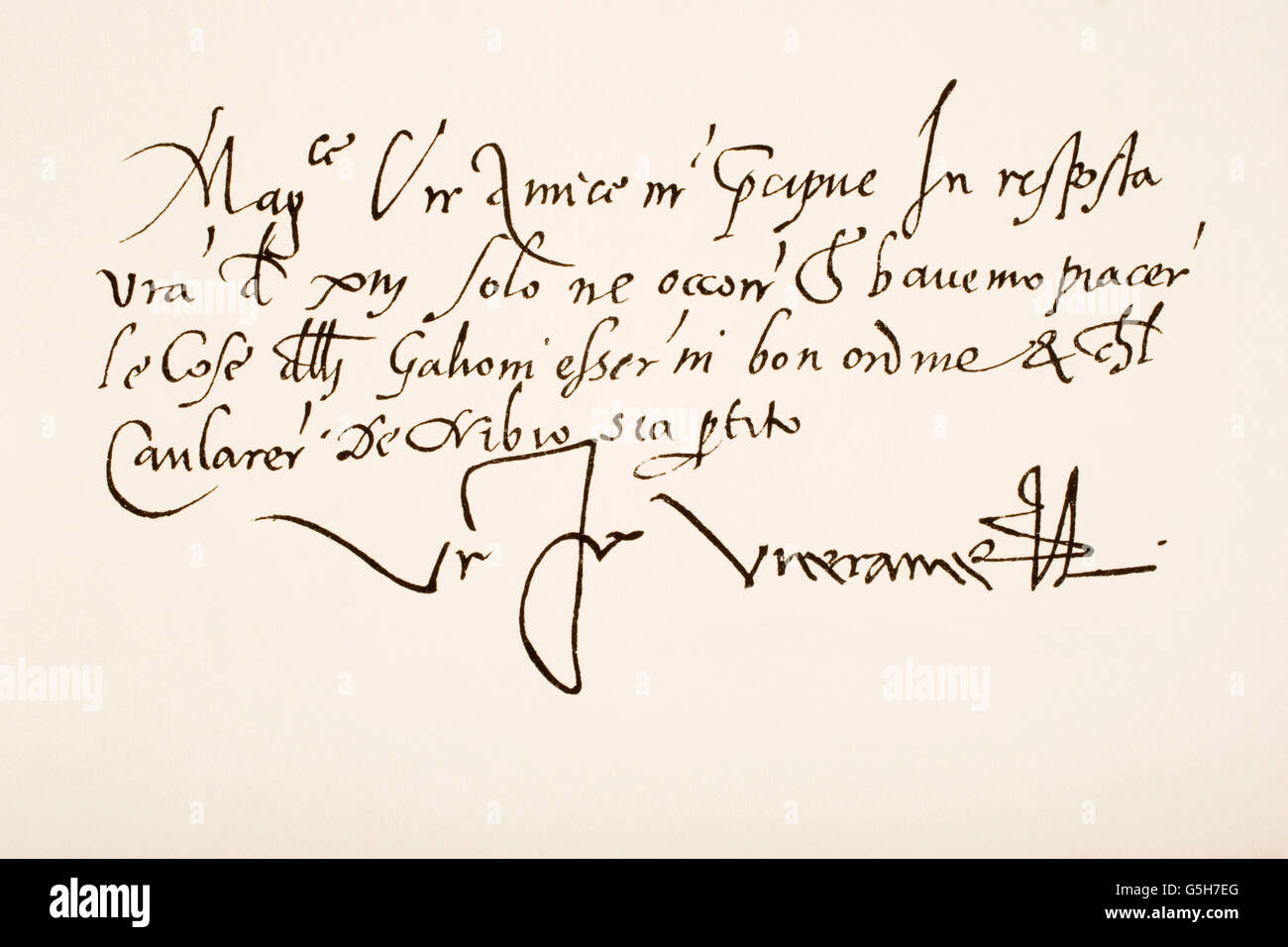 Pope Clement VII, 1478 – 1534.  Born Giulio di Giuliano de' Medici.   Hand writing sample. Stock Photo