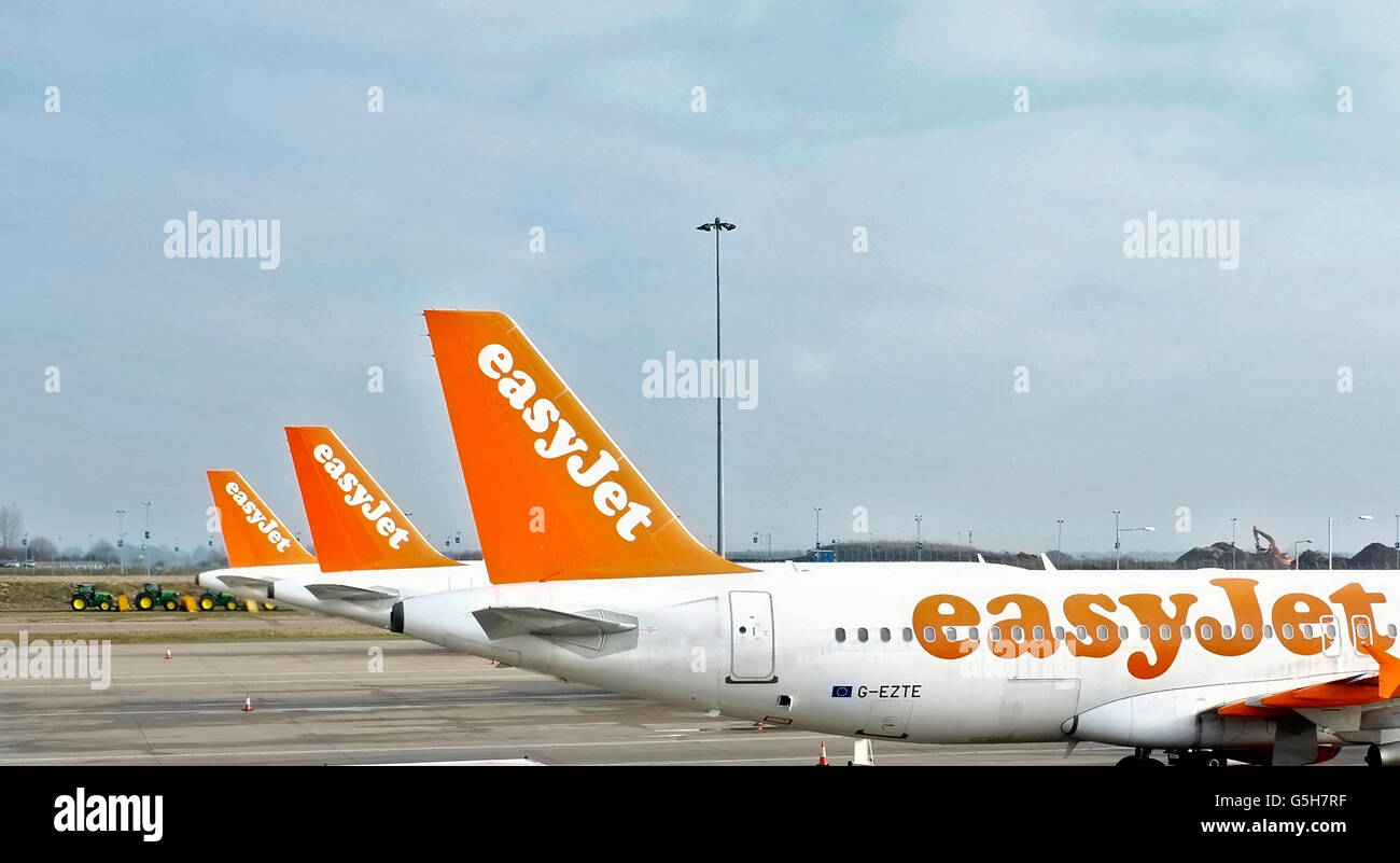 easyjet planes/ aeroplanes at London Luton airport Stock Photo