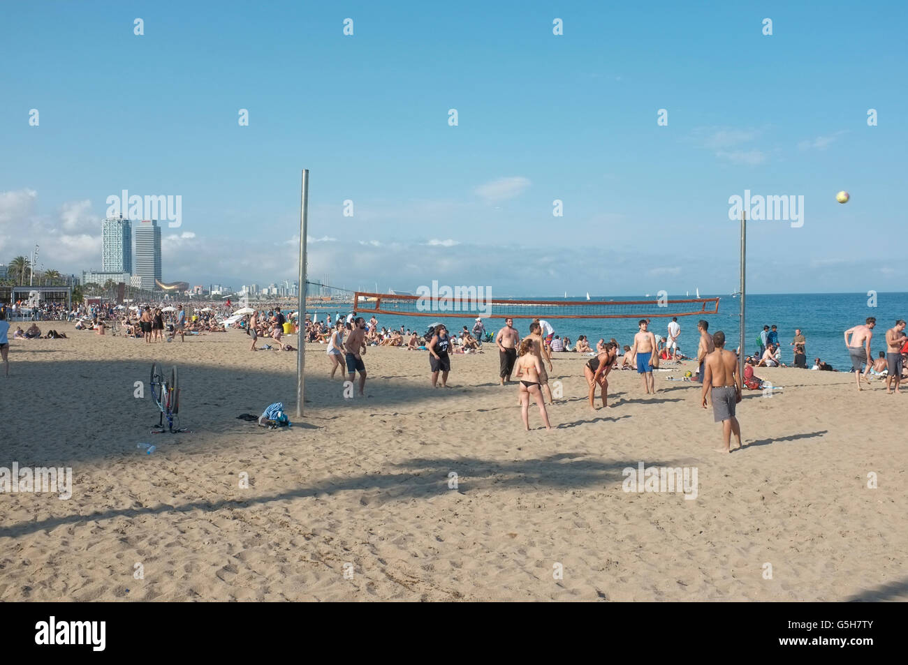volleyball on the beach in barcelona, spain Stock Photo