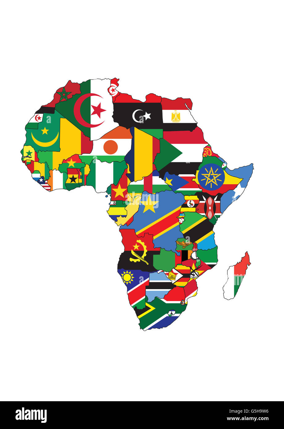 African map with flags. Stock Photo