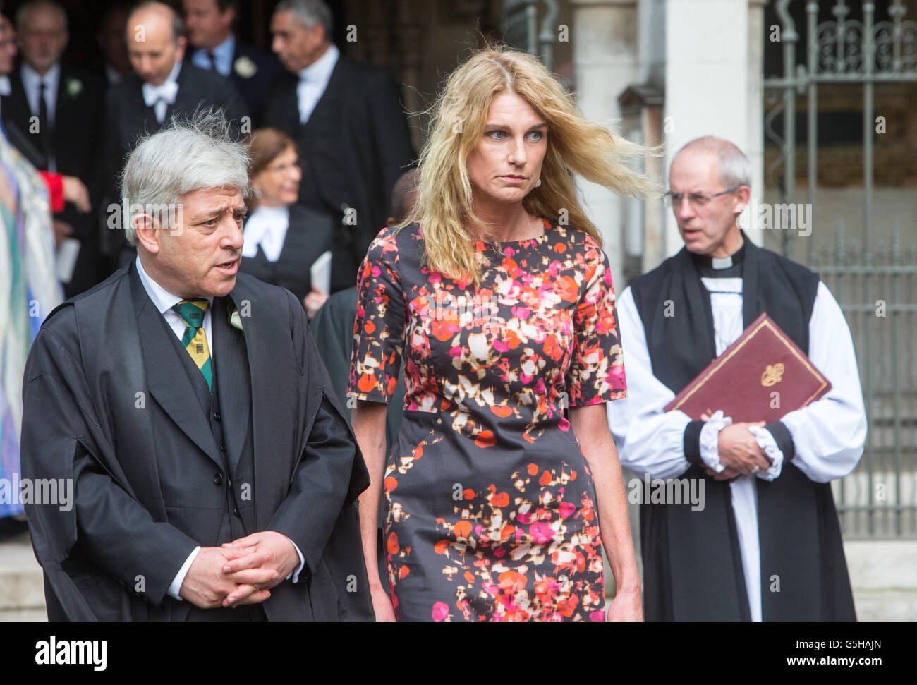John and Sally Bercow leave St Margarets Church in Westminster,after the memorial service for the murdered MP Jo Cox Stock Photo