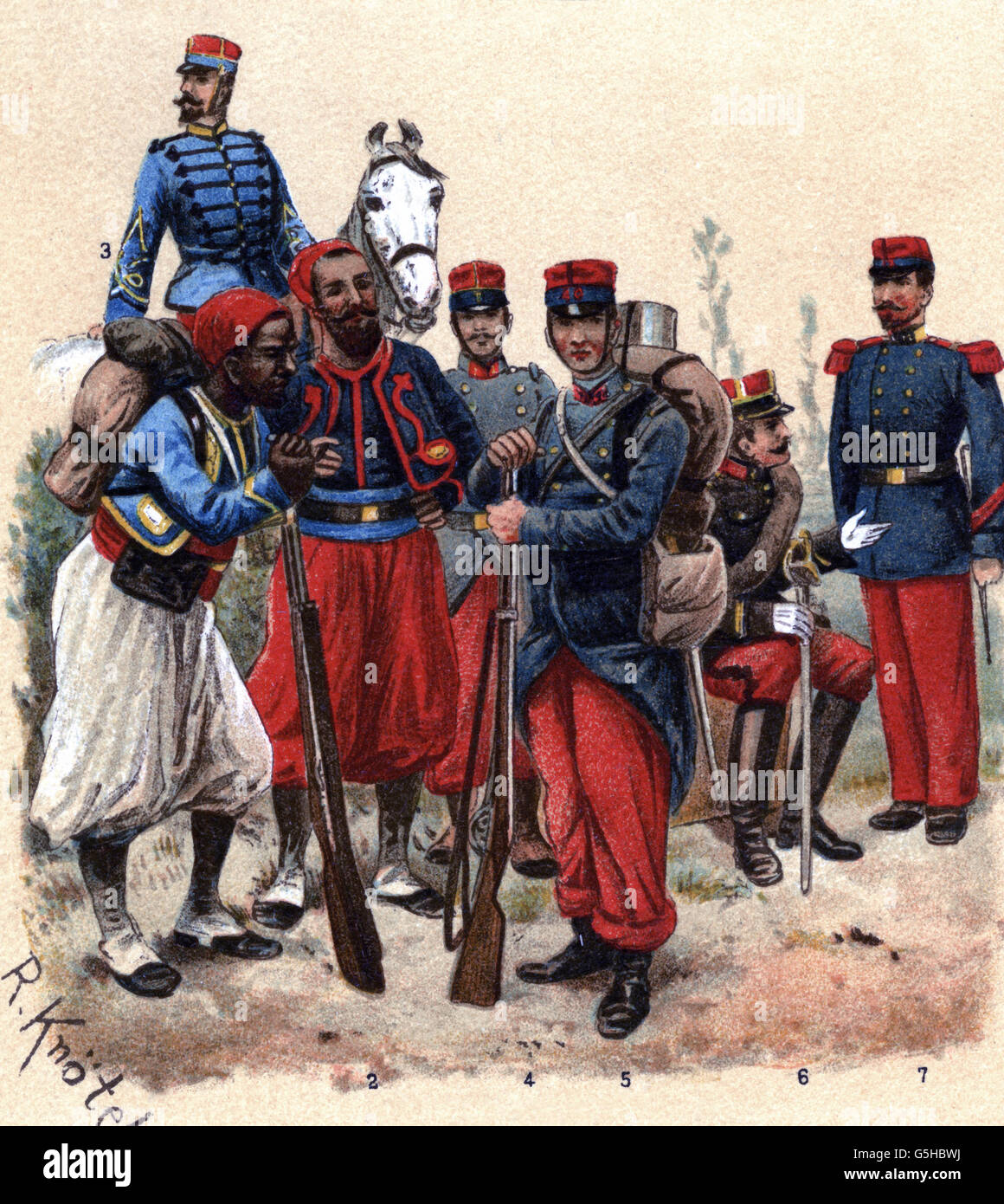 military, France, 1896, infantry, line infantry and African infantry, colour drawing by Richard Knoetel, Additional-Rights-Clearences-Not Available Stock Photo