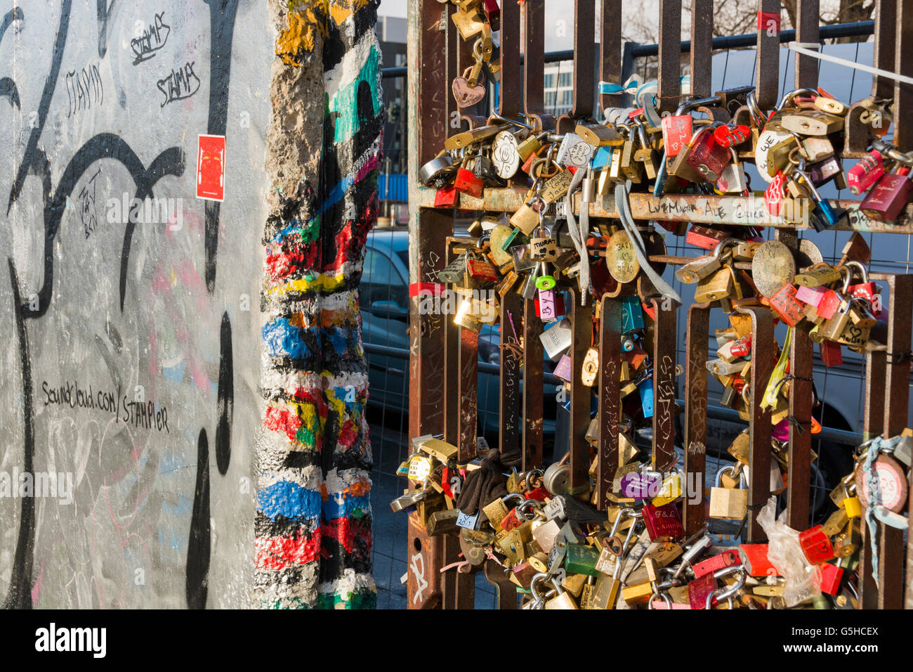 Sections of the Berlin Wall, now covered in street art and lovelocks at