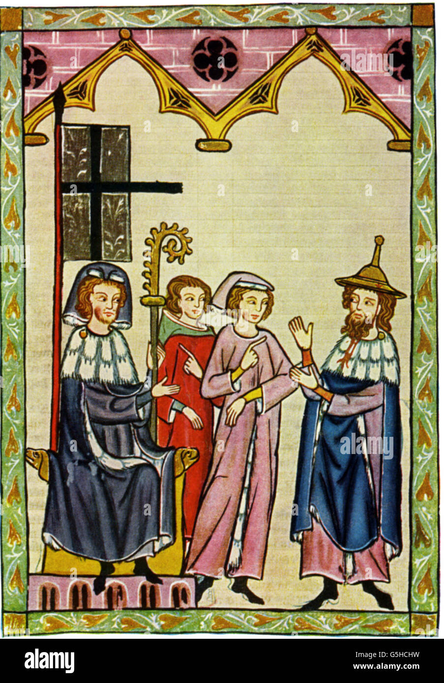 Suesskind von Trimberg, 13th century, Jewish poet, full length, is reciting to a bishop, miniature out of the Great Heidelberg manuscript of ballads (Manesse), circa 1300, Stock Photo