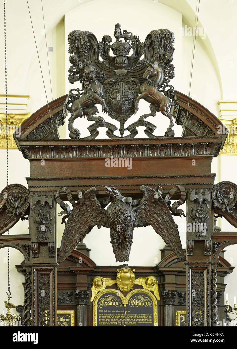 St Margaret Lothbury, church in the City of London. Coat of Arms on nave screen. Stock Photo