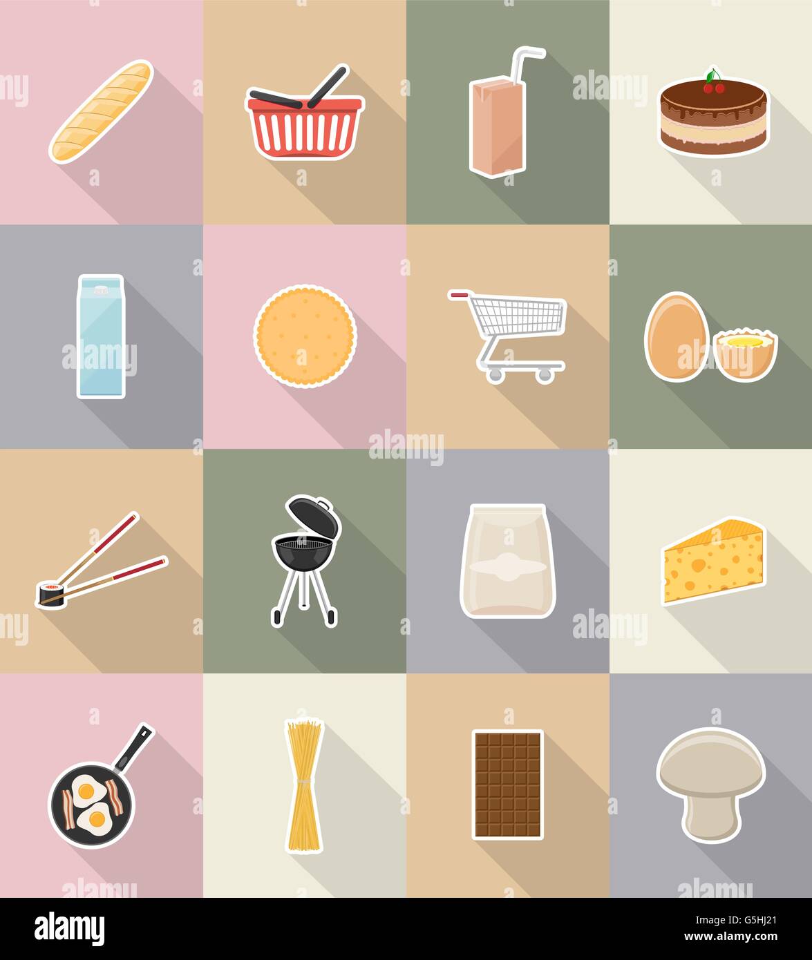 food and objects flat icons vector illustration isolated on background ...