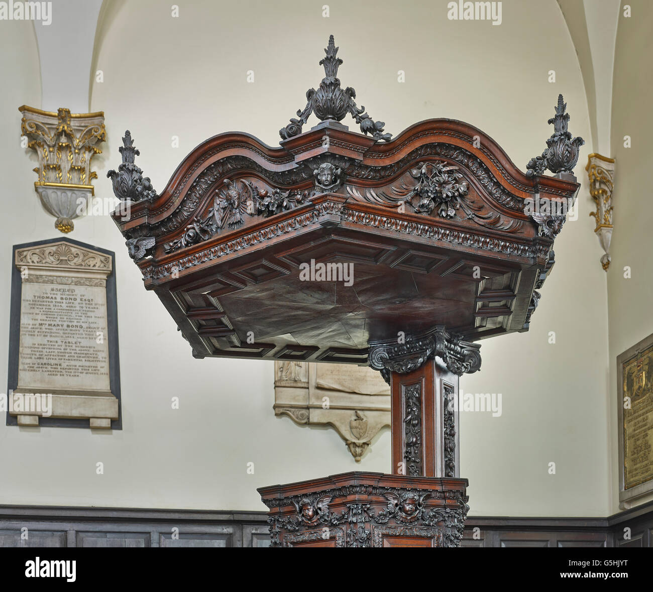 St Martin within Ludgate, church in the City of London, pulpit tester Stock Photo