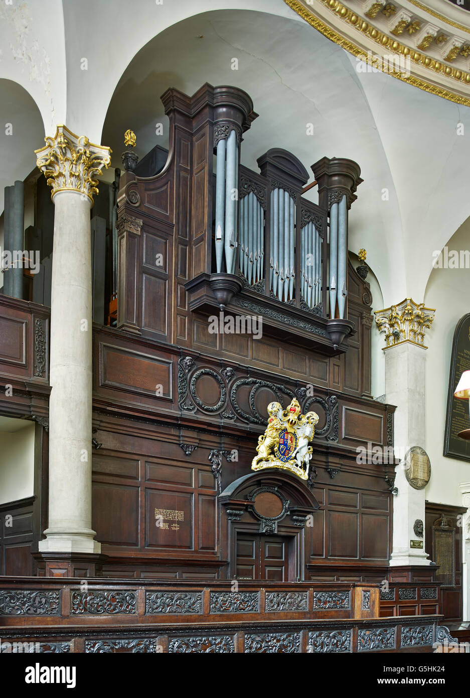 St Martin within Ludgate, church in the City of London, organ from All Hallows Bread Street Stock Photo