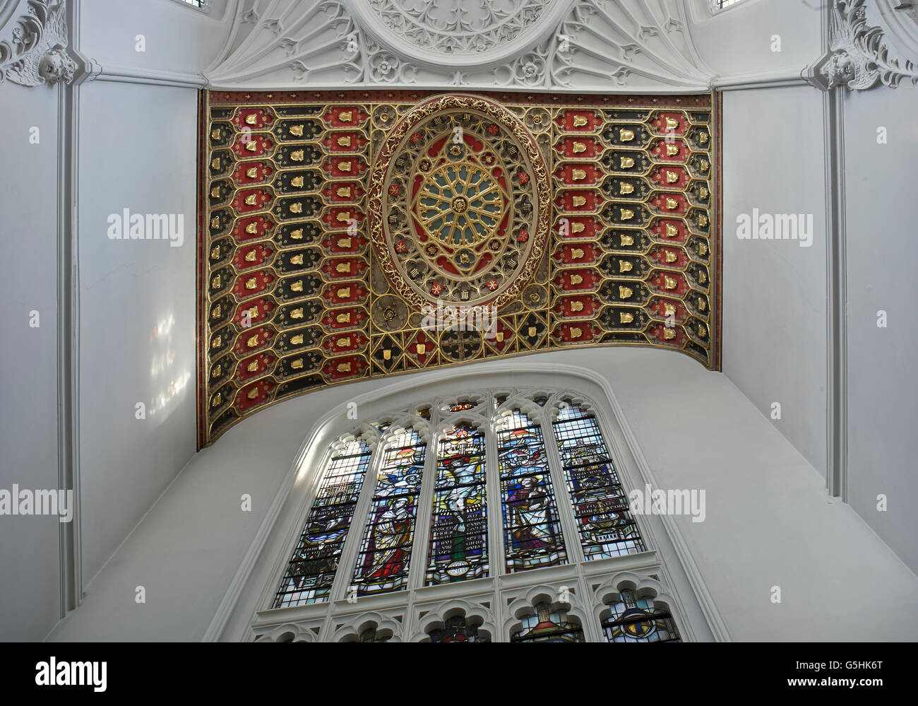 St Mary Aldermary, church in the City of London, Gothic chancel ceiling Stock Photo