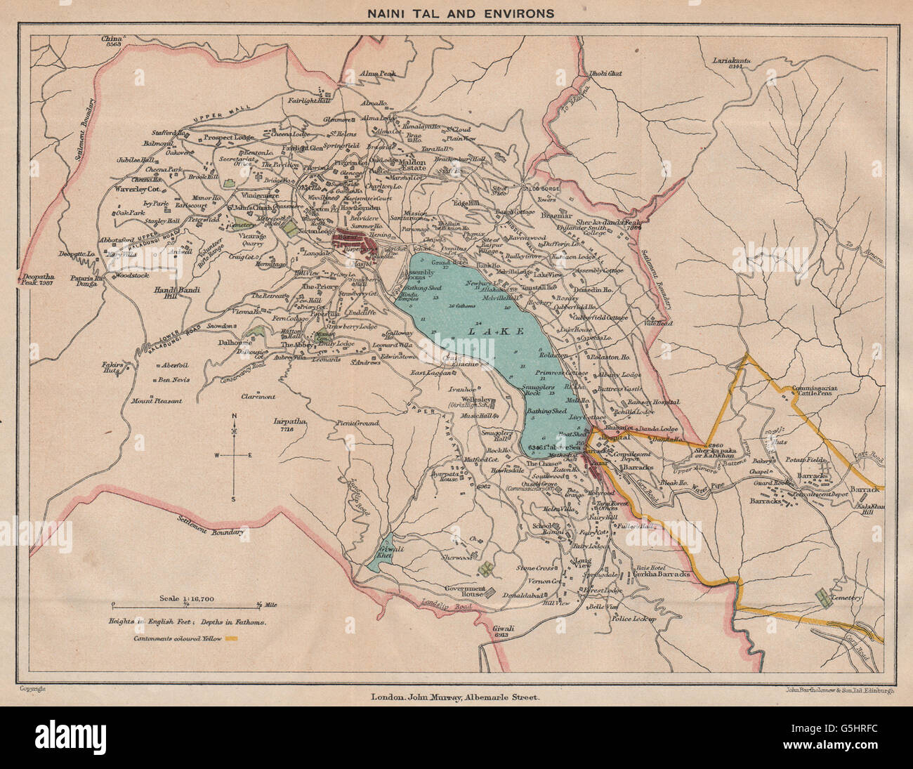 INDIA. Naini Tal (Nainital) & environs. Hill station Lake. Uttarakhand, 1929 map Stock Photo