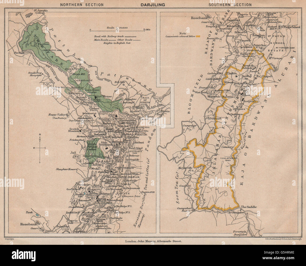 Map Of Darjeeling Mall British India. Darjiling (Darjeeling) Town Plan.cantonment.tea Estates,  1929 Map Stock Photo - Alamy