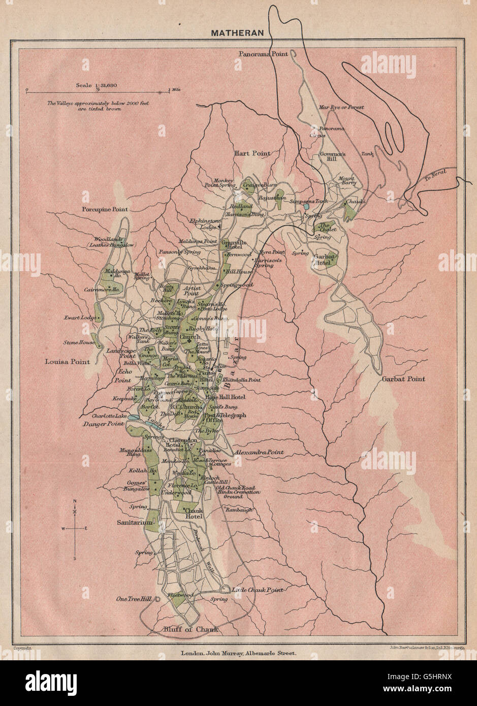 Maharashtra Hill Station Map British India. Matheran Hill Station. Maharashtra., 1929 Vintage Map Stock  Photo - Alamy