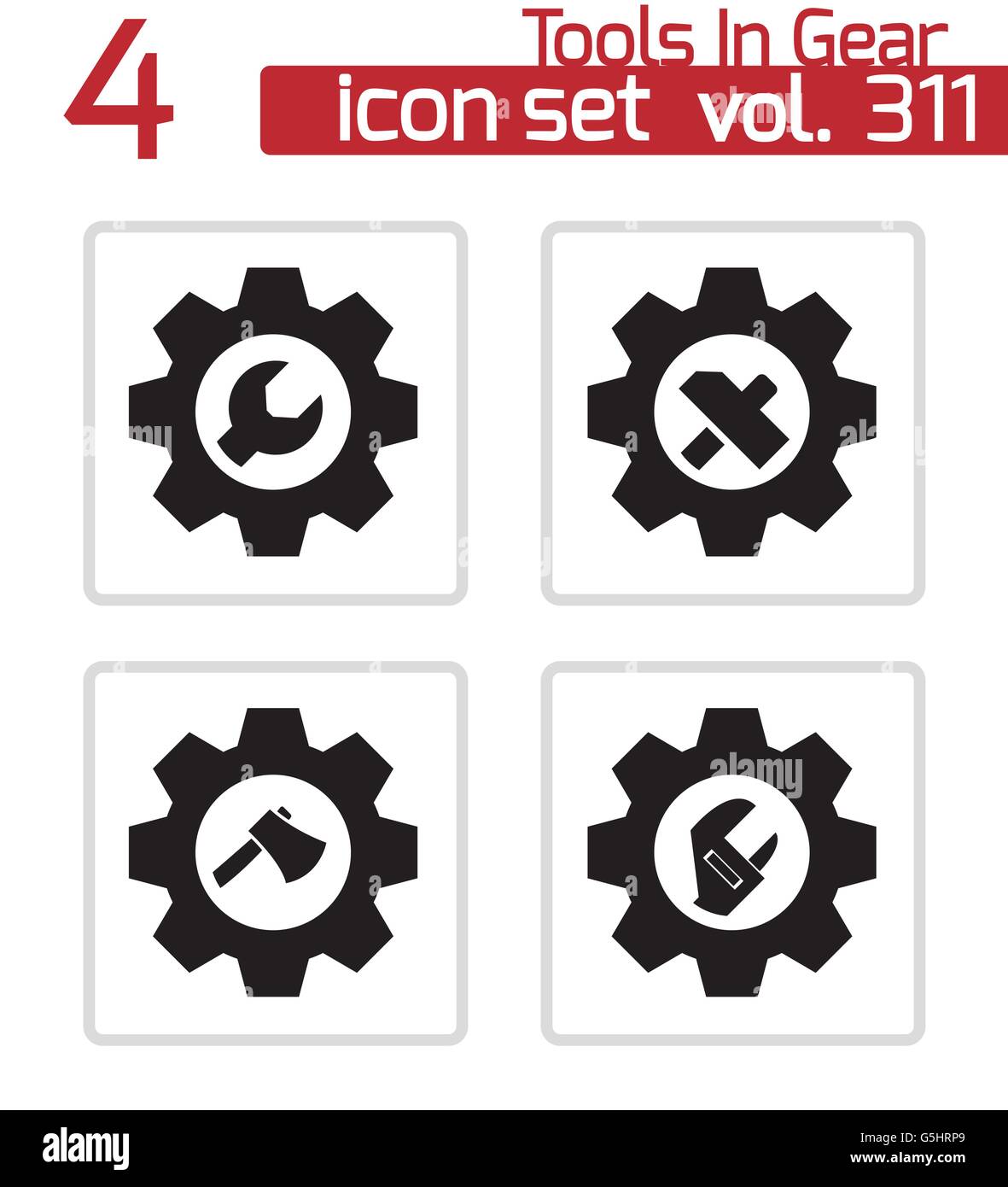 Vector black tools in gear icons set Stock Vector Image & Art - Alamy