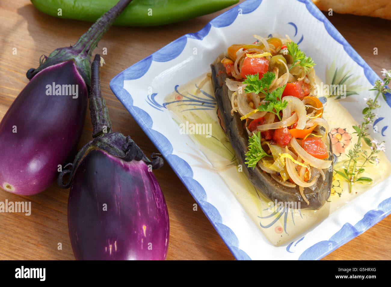 Turkish stuffed baked eggplant, vegetarian appetizer, imam bayildi