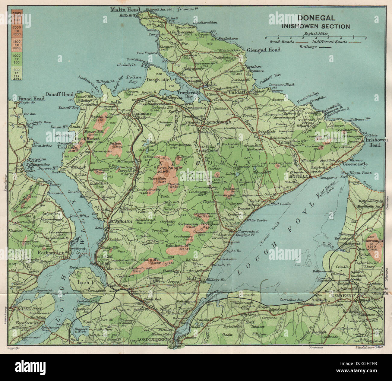 INISHOWEN PENINSULA Donegal Vintage Map Lough Foyle Lough Swilly INISHOWEN PENINSULA Donegal Vintage Map Lough Foyle Lough Swilly