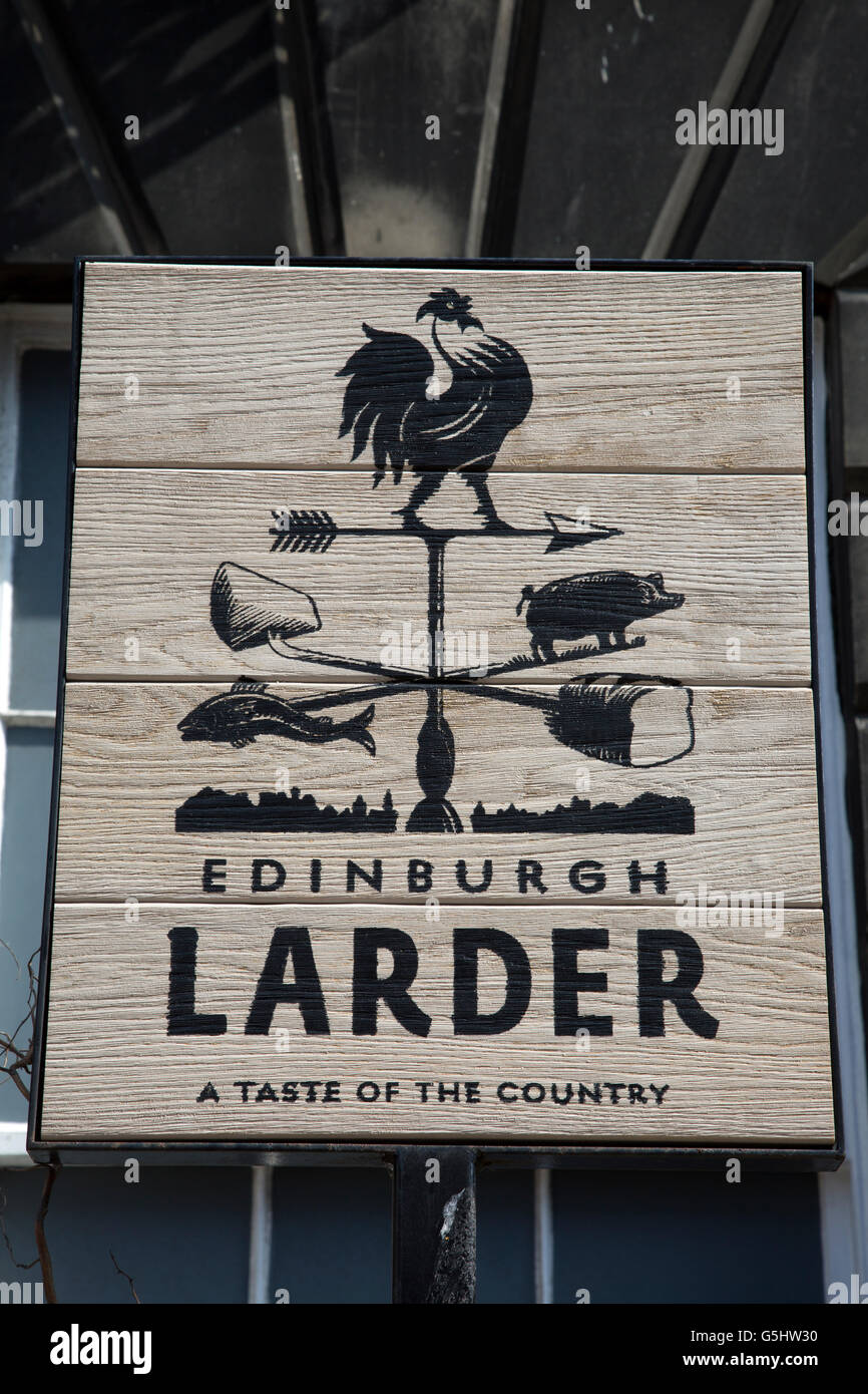Larder Bar and Restaurant Sign; Edinburgh; Scotland Stock Photo
