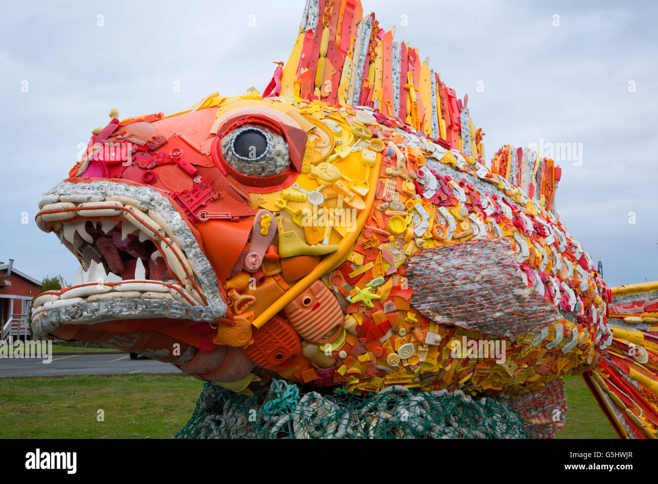 Henry the Fish trash sculpture, Bandon, Oregon Stock Photo